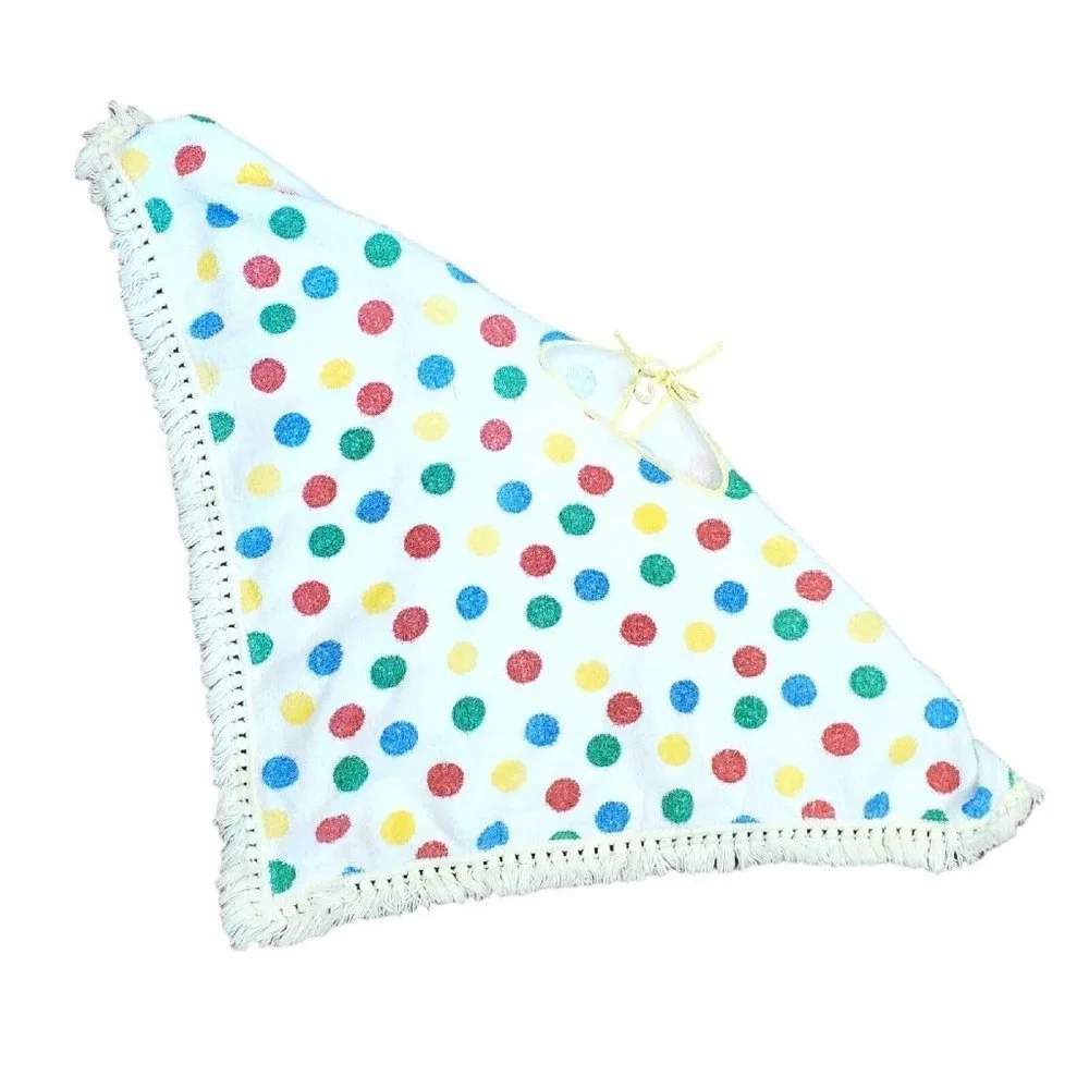 Vintage 70s Toddler Terrycloth Poncho‎ Polka Dot Fringe 26 X 26